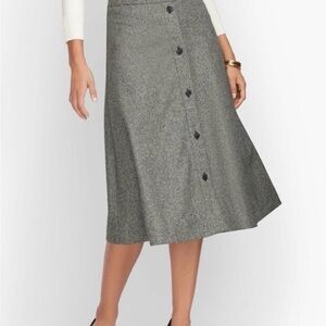 TALBOTS DONEGAL BUTTON FRONT FULL SKIRT charcoal wool blend NWT size 8